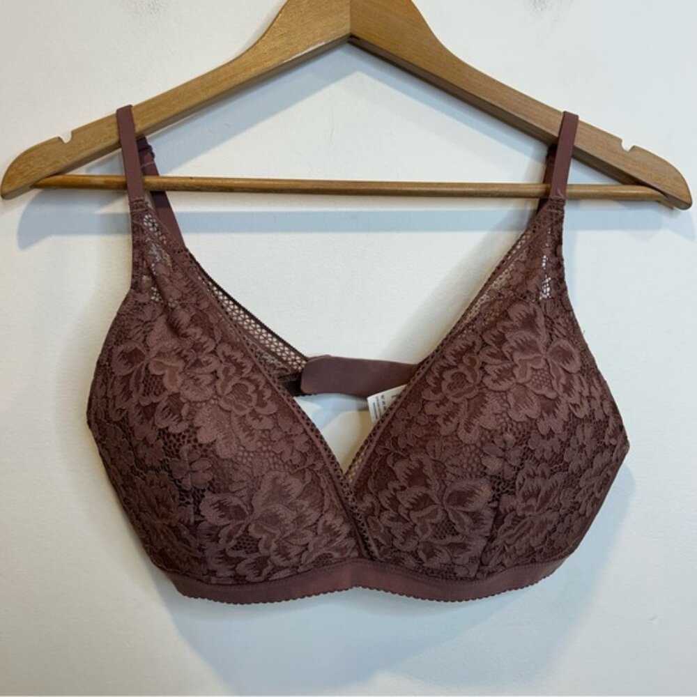 Knix Lace Deep V Bralette Bra Vintage Plum Wire Free Comfort - Picture 3 of 7